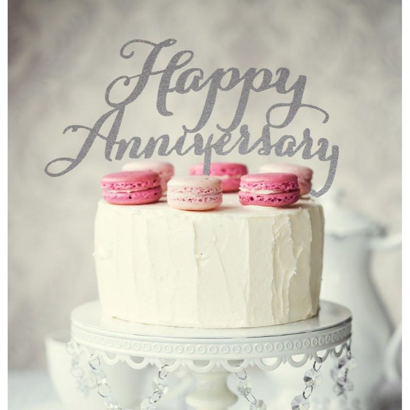 Silver Happy Anniversary Cake Topper - 11cm x 17.5cm