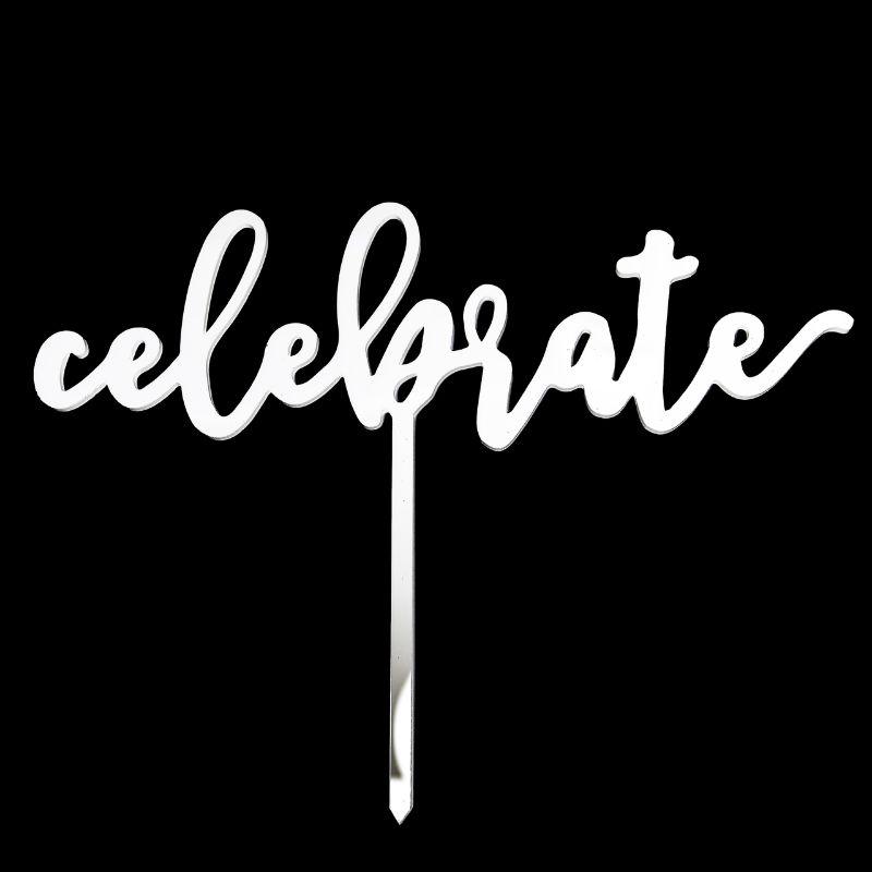 White CELEBRATE Cake Topper - 15.5cm x 16.5cm