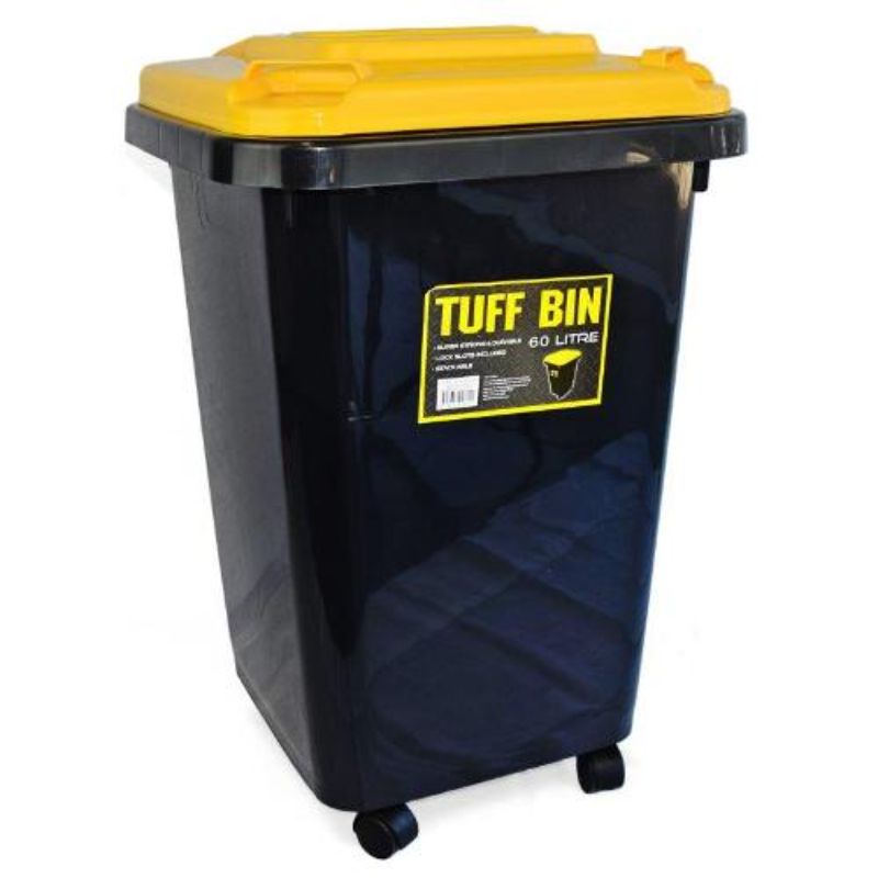 Black and Yellow Wheelie Tuff Bin - 60L