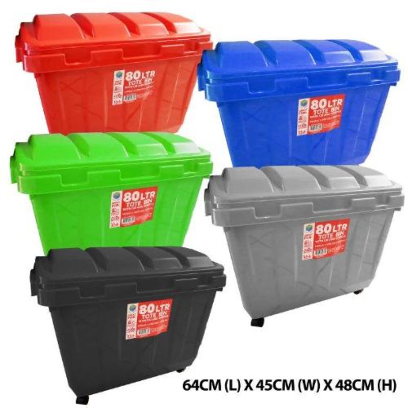 80L Tote Bin with Lid - 64cm x 45cm x 48cm