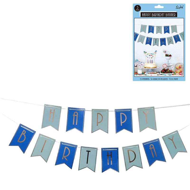 Blue & Gold Foil Happy Birthday Banner