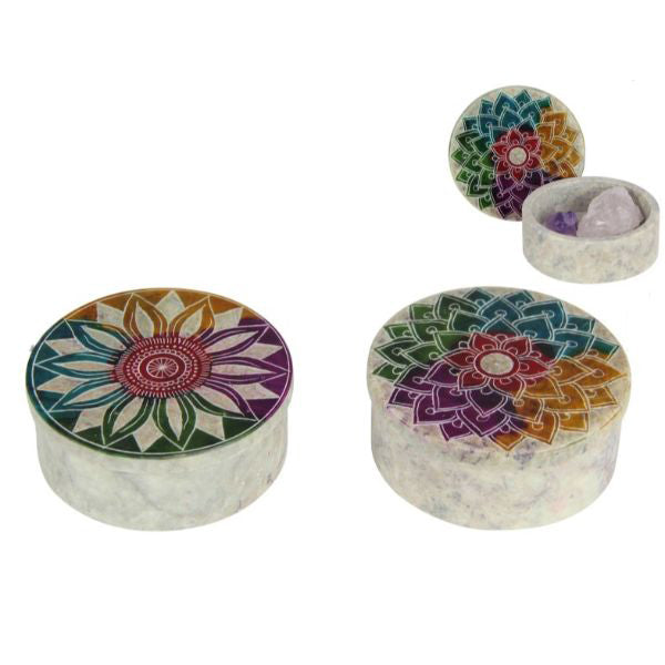 Round Mandala Soapstone Trinket Box - 8cm