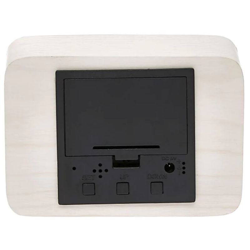 White Wooden Cuboids LED Table Clock - 10cm x 7cm x 4.3cm
