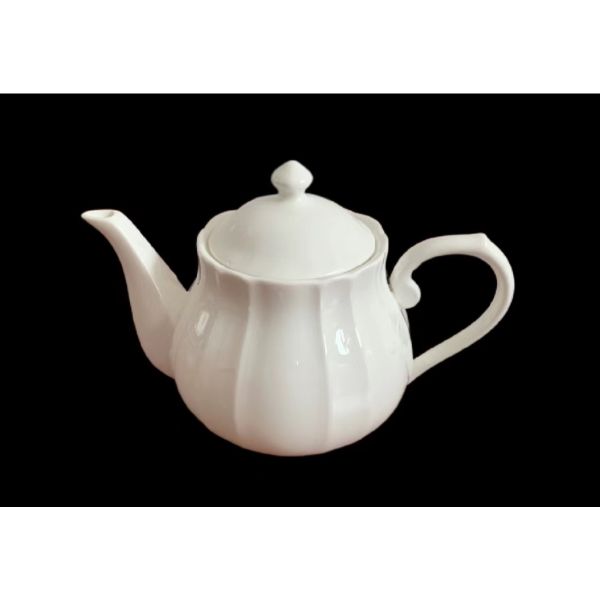 White Fine Bone China Embossed Teapot - 560ml