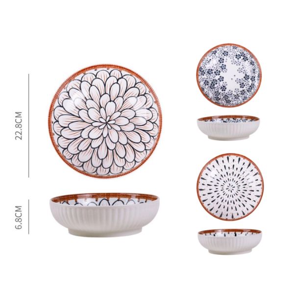 Oriental Special Glazed Round Serving Bowl - 22.8cm x 6.8cm