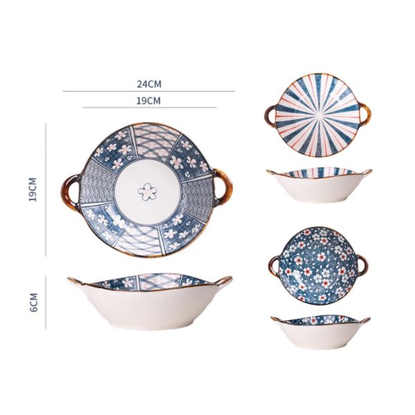Japanese Style Double Ear Soup Bowl - 24cm x 6cm