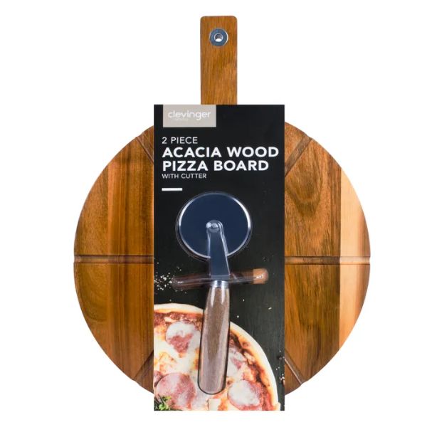 2 Piece Acacia Wood Pizza Board With Cutter
