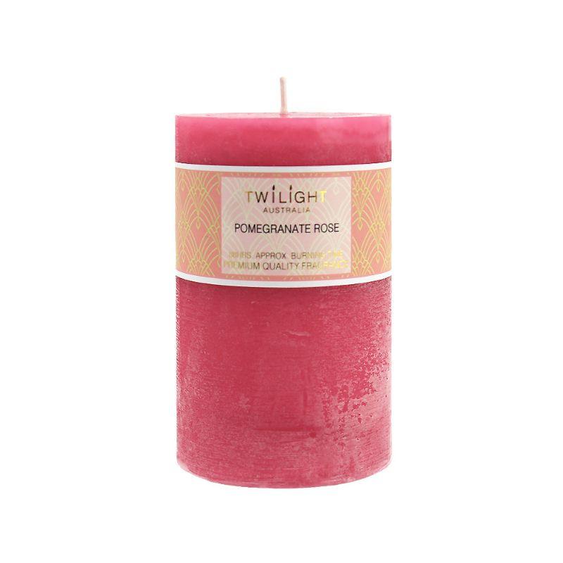 Twilight Frost Pillar Candle Pomegranate Rose - 8.8cm x 14cm