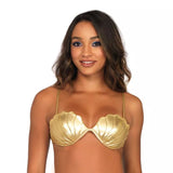 Load image into Gallery viewer, Gold Coloured Mermaid Shell Bra Top