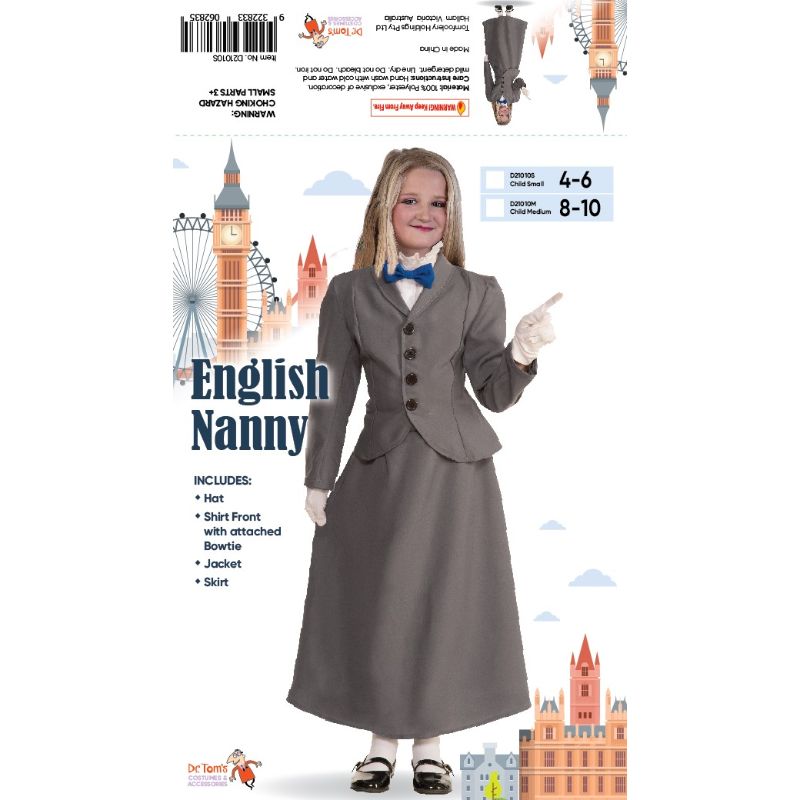 Girls English Nanny Costume - S