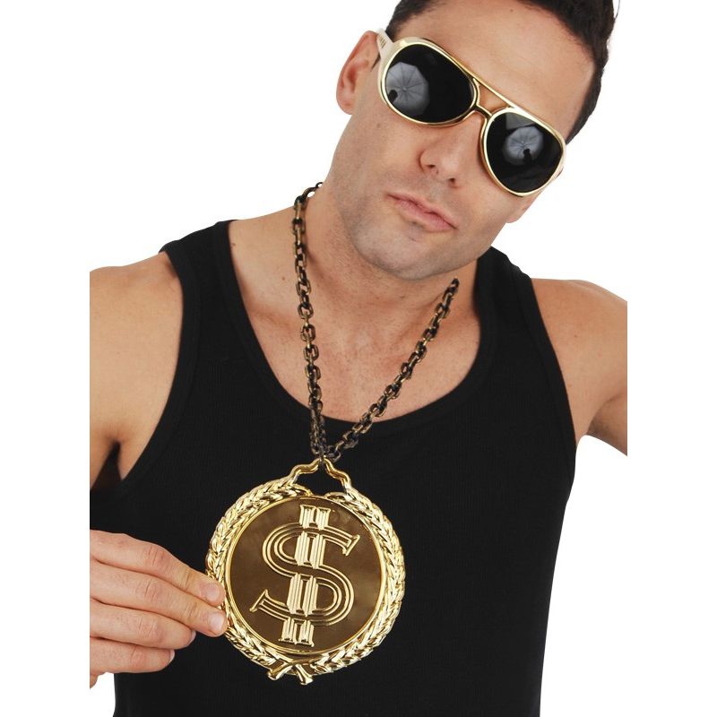Dollar Sign Medallion on Chain Gold - 12cm