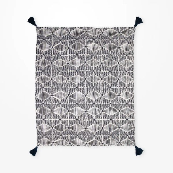 Navy Printed Cotton Slub Throw - 150cm x 125cm x 1cm