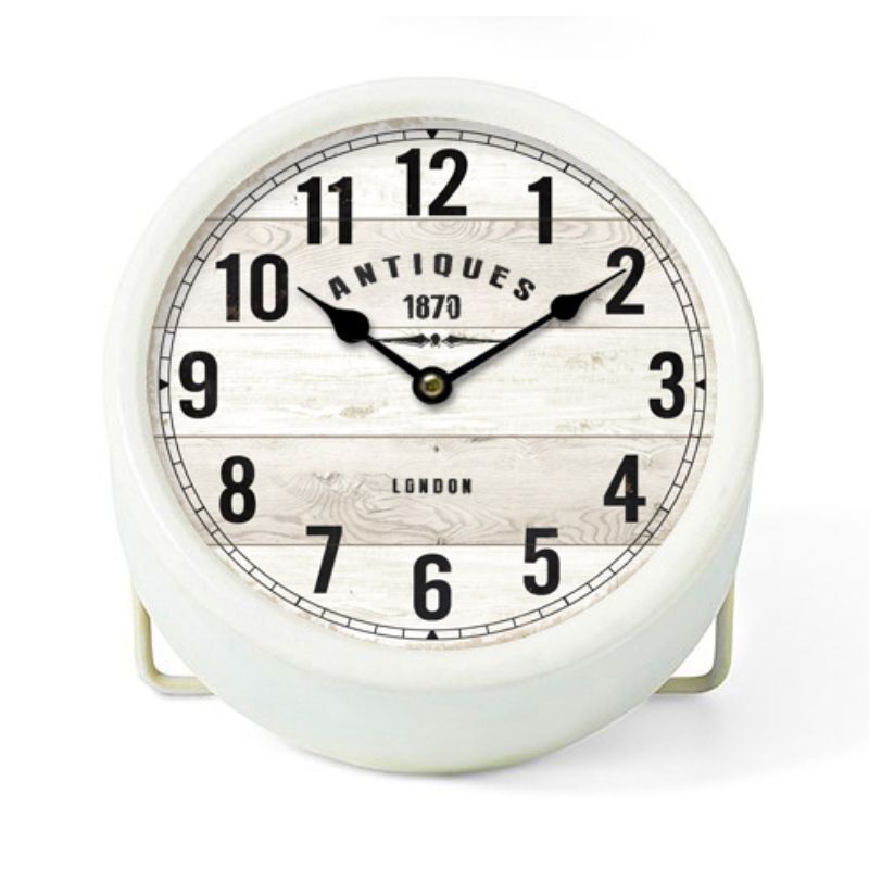 White Classical Metal Table Clock - 21cm x 15cm x 21cm