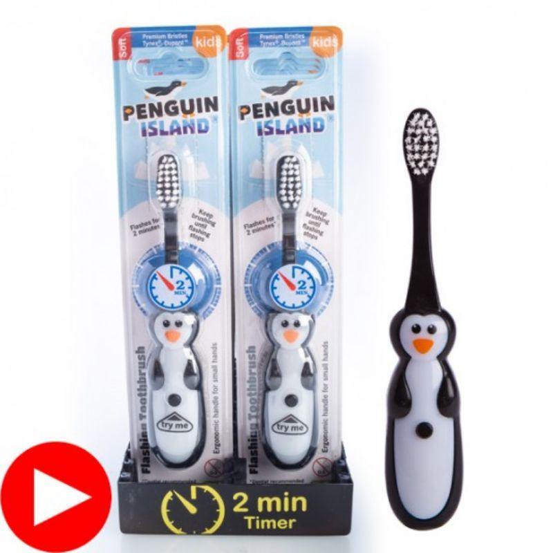 Flashing Penguin Toothbrush - 2.6cm x 1.7cm x 14.5cm - The Base Warehouse