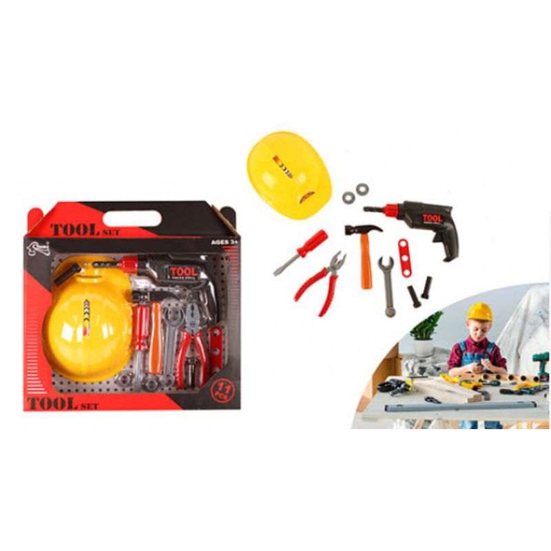 11 Piece Tradie Tools With Hard Hat Toy