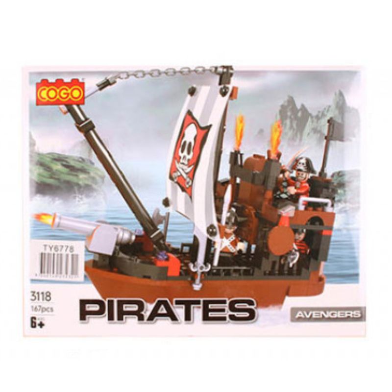 167 Piece Pirate Ship Build Blocks - 26cm x 21cm x 6cm