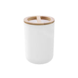 Load image into Gallery viewer, Boxsweden Bano White Toothbrush Holder with Bamboo Top - 7.5cm x 7.5cm x 10.5cm