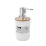 Load image into Gallery viewer, Boxsweden Bano White 330ml Soap Dispenser with Bamboo Top - 7.5cm x 7.5cm x 16cm

