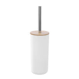 Load image into Gallery viewer, Boxsweden Bano White Toilet Brush with Bamboo Top &amp; Stainless Steel Handle - 10.5cm x 10.5cm x 35cm
