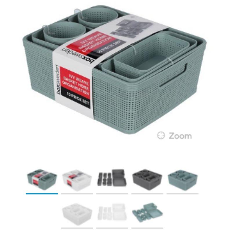 IVY WEAVE BASKET 10PC HOMEORGANISATION SET WHITE