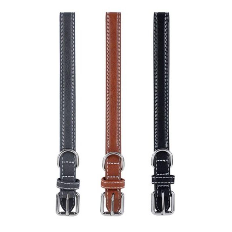 Leather Look Padded Dog Collar with Stitch Detail Medium - 30-50cm x 2cm