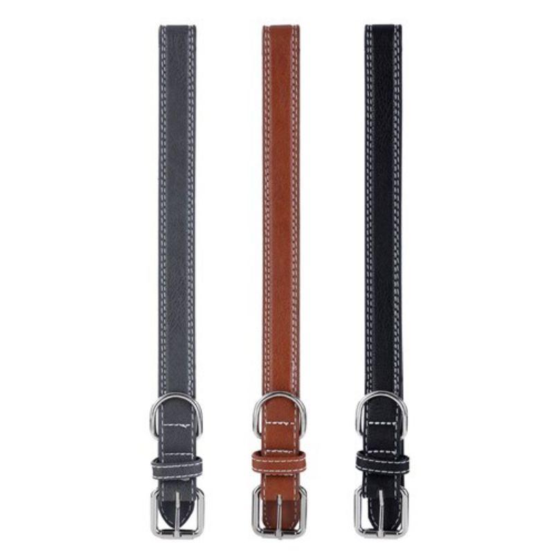 Leather Look Padded Dog Collar with Stitch Detail Large - 45-65cm x 2.5cm
