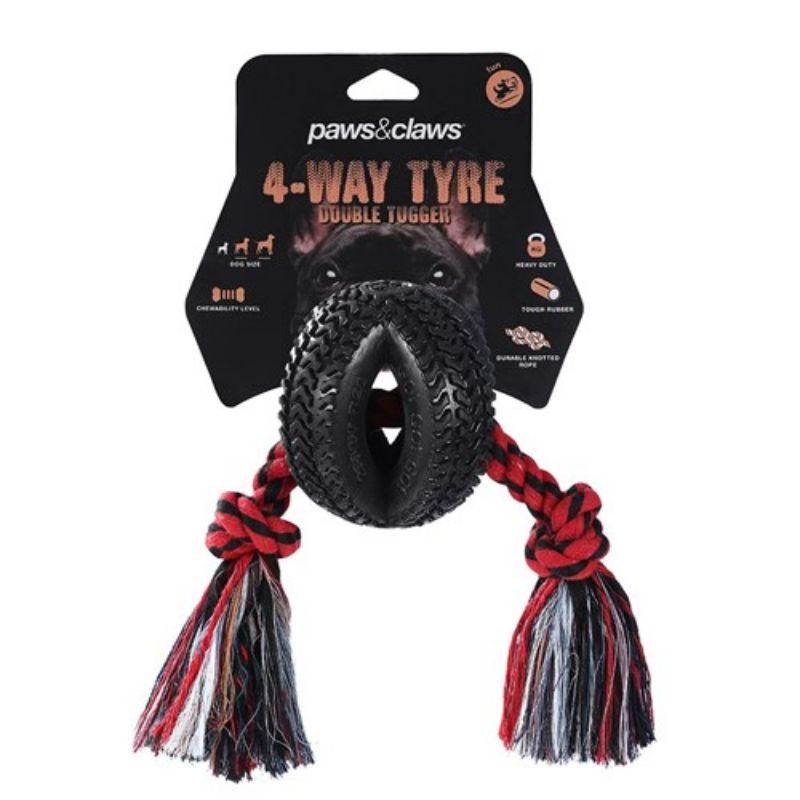 4-Way TPR Tyre Double Tugger Rope Pet Toy - 40cm x 9.5cm