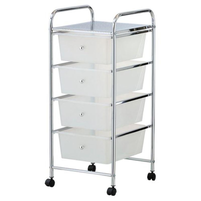 4 Clear Drawer Metal Trolley with Wheels - 32cm x 36.5cm x 76cm