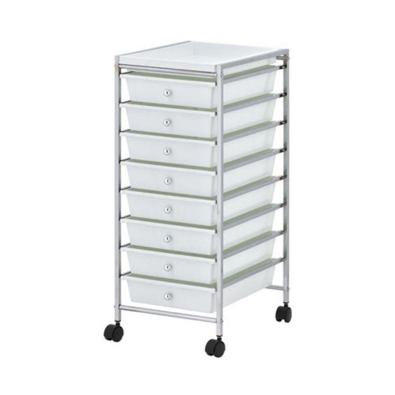 8 Drawer White Square Tube Metal Trolley - 31.5cm x 38.5cm x 76.5cm - The Base Warehouse