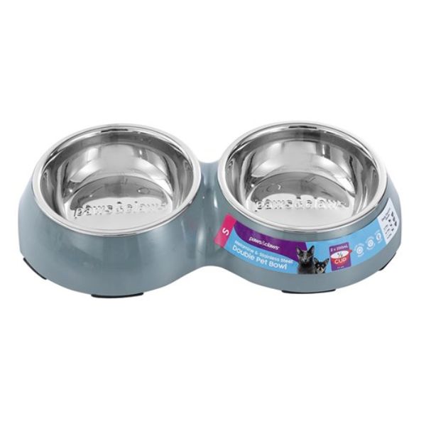 Stainless Steel Grey Non Slip Melamine Double Pet Bowl - 200ml