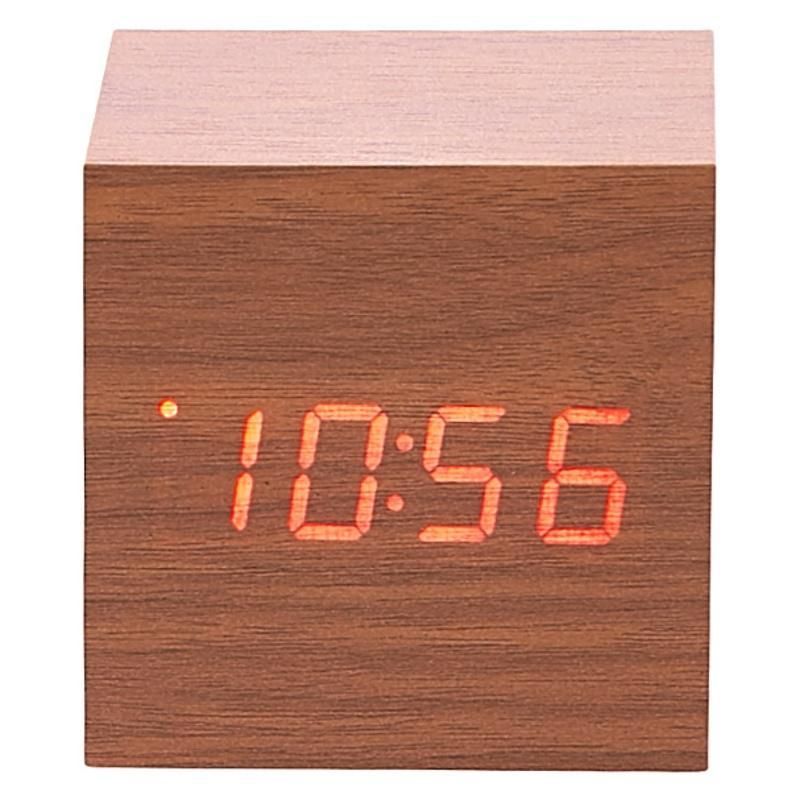 Brown LED Wooden Cube Table Clock - 6cm x 6cm x 6cm