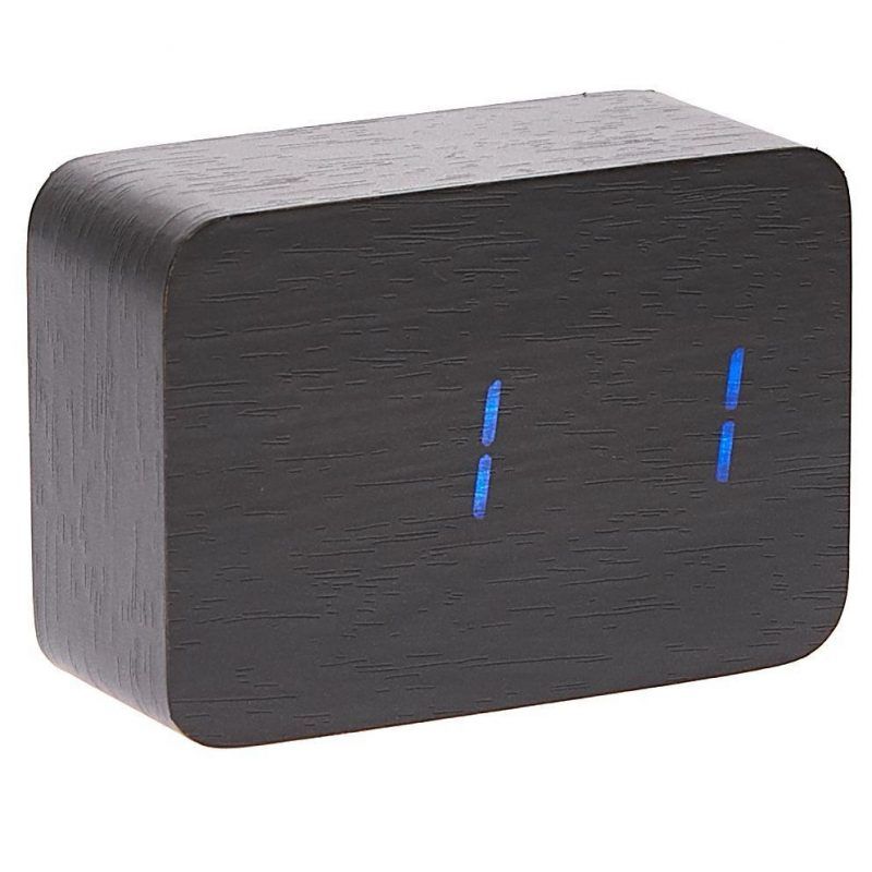 Black Wooden Cuboid LED Table Clock - 10cm x 7cm x 4.3cm