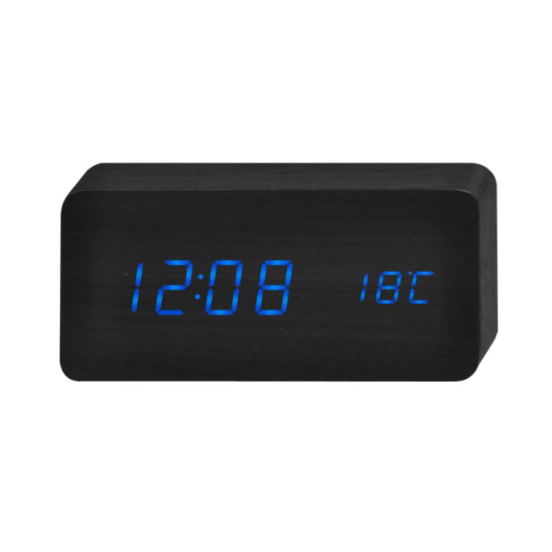 Black LED Cuboids Table Clock With Temperature Display - 15cm x 3.9cm x 6.8cm