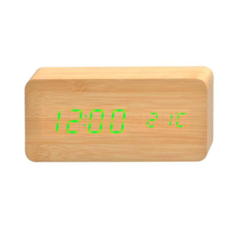 Natural LED Cuboids Table Clock With Temperature Display - 15cm x 3.9cm x 6.8cm