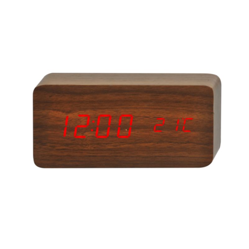 Brown LED Cuboids Table Clock With Temperature Display - 15cm x 3.9cm x 6.8cm
