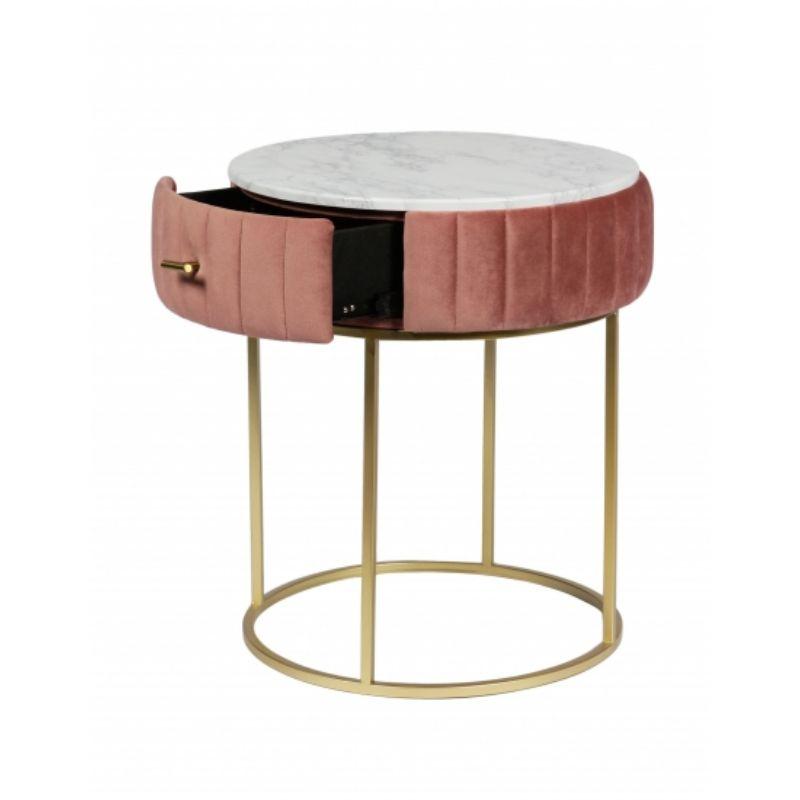 Velvet Pink Bedside Table with Gold Leg - 44.5cm x 44.5cm x 51cm