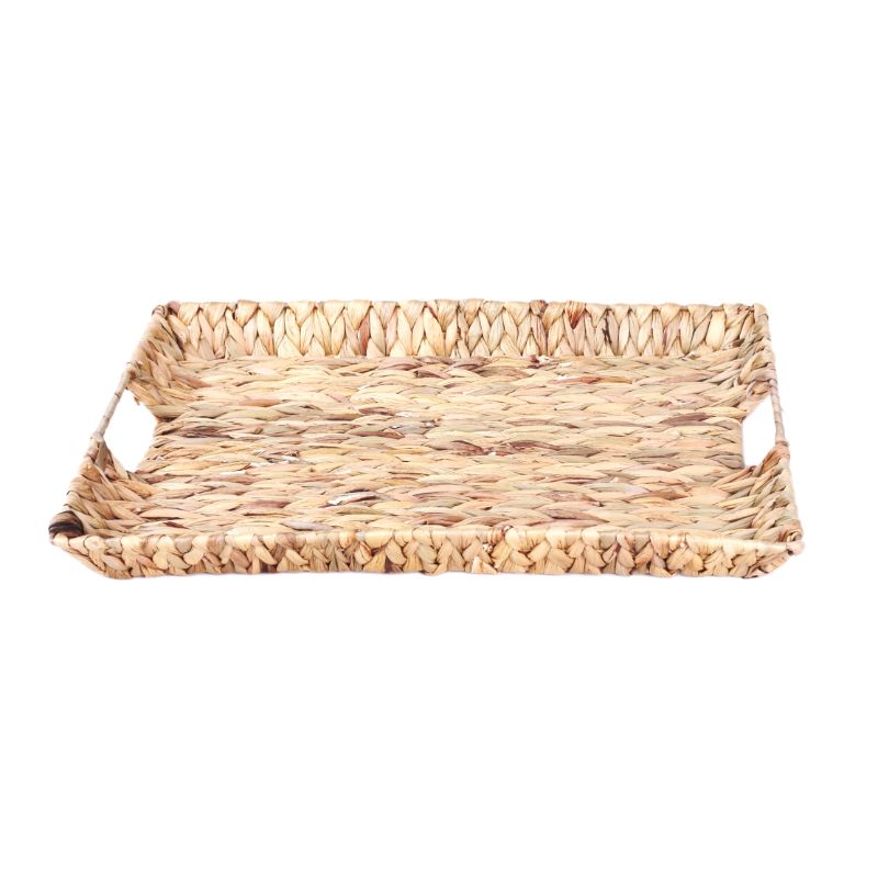 Natural Water Hyacinth Rectangular Tray with Handles - 48cm x 36cm x 5cm