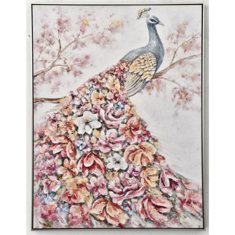 Peacock Hand Painted Print With Frame - 122.5cm