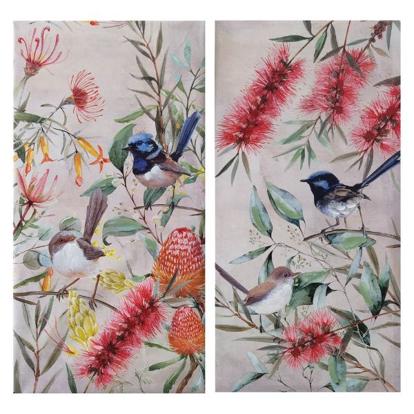 Blue Wren Hand Painting Picture - 40cm x 80cm x 2.5cm