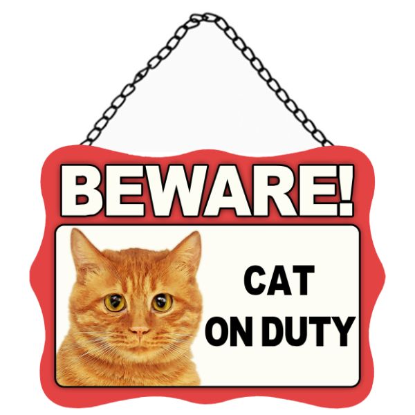 Metal Beware Cat On Duty Wall Hanging Sign -20cm x 27cm