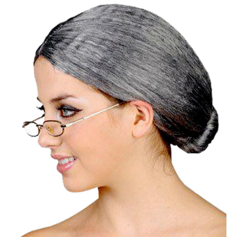 Old Lady Granny Grey Wig with Bun