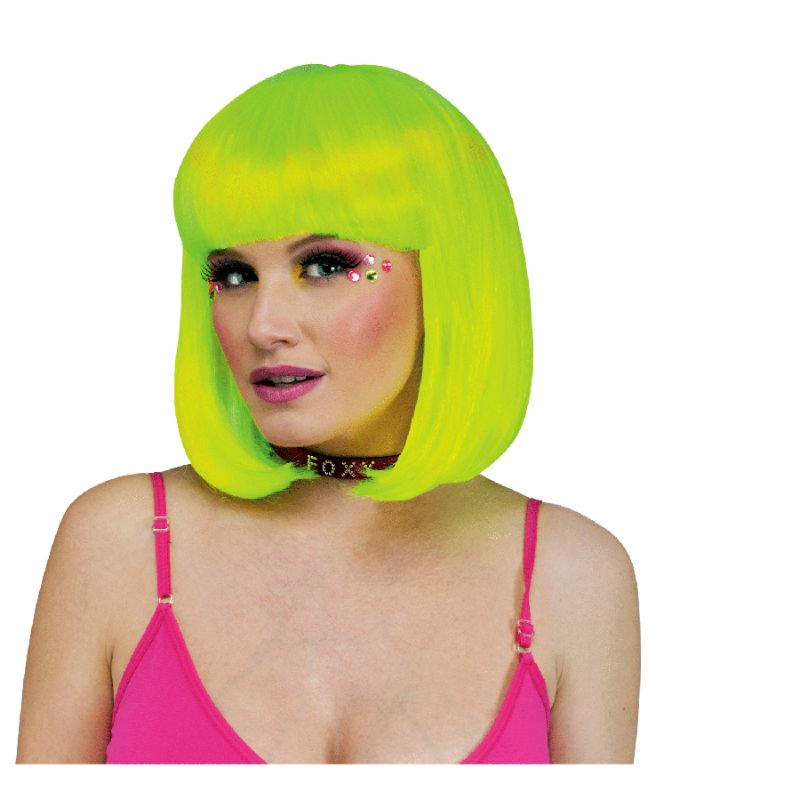 Acid Yellow Black Light Rave Wig Bob