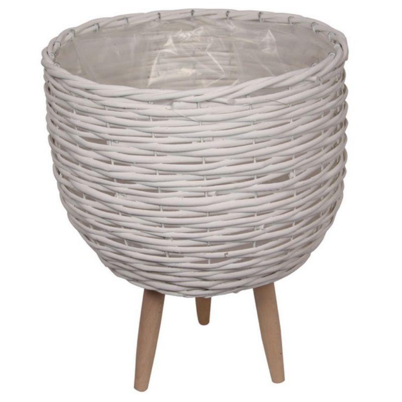 White Wicker Pot Holder with Legs - 33cm x 40cm