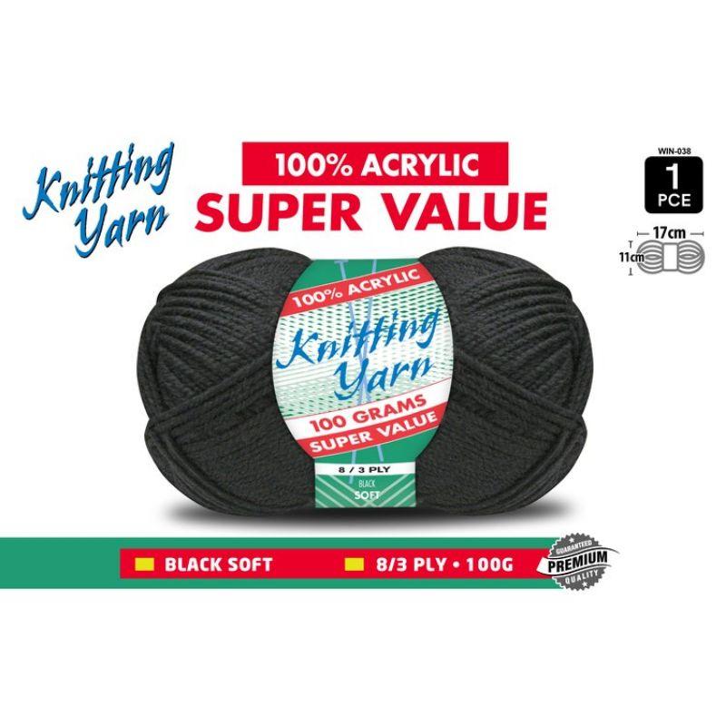 Black Knitting Yarn 8 Ply - 100g