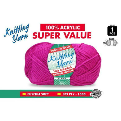 Fucshia Knitting Yarn 8 Ply - 100g - The Base Warehouse