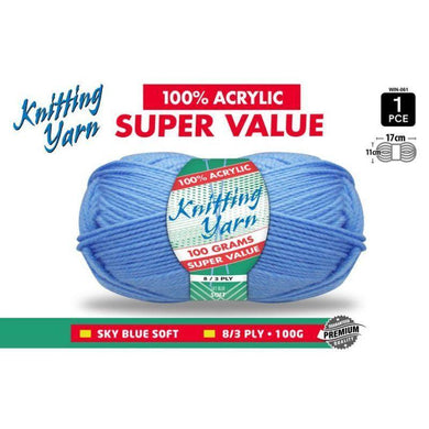 Sky Blue Knitting Yarn 8 Ply - 100g - The Base Warehouse