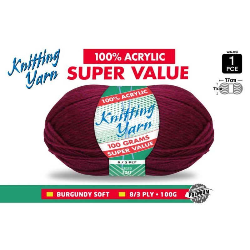 Burgandy Knitting Yarn 8 Ply - 100g