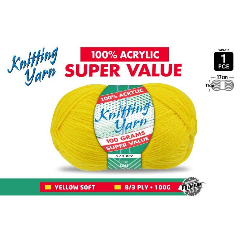 Yellow Knitting Yarn 8 Ply - 100g