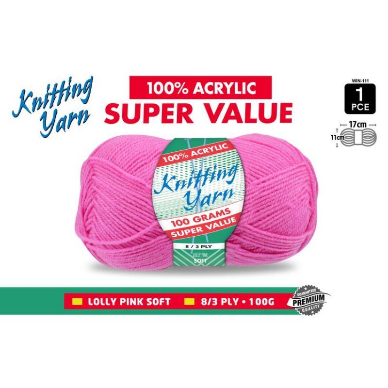 Lolly Pink Knitting Yarn 8 Ply - 100g