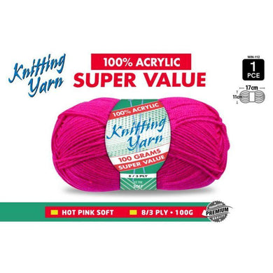 Hot Pink Knitting Yarn 8 Ply - 100g - The Base Warehouse